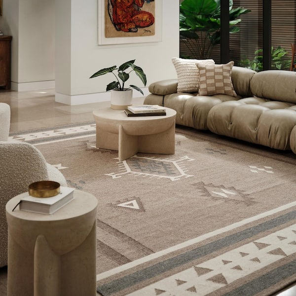 Westerly Southwestern Wool Blend Taupe 6 ft. x 9 ft. Indoor/Outdoor Patio Area Rug