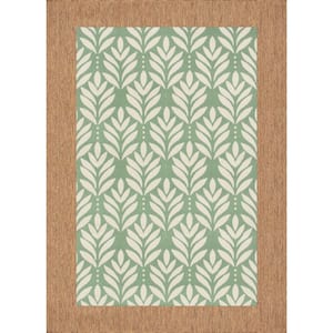 Green 6 ft. x 9 ft. Indoor/Outdoor Leaf Layering Area Rug