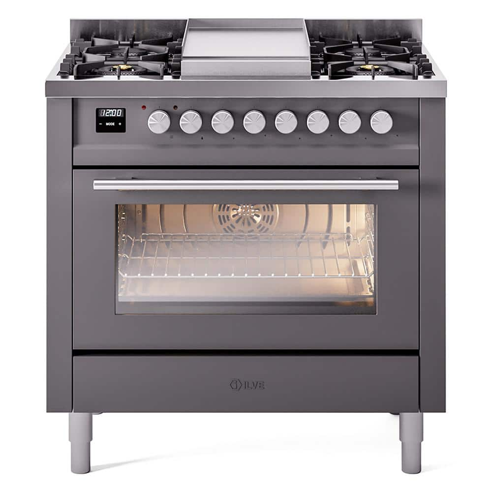 Professional Plus II 36 in. 6 Burner+Griddle Freestanding Double Oven Liquid Propane Dual Fuel Range in Matte Graphite -  ILVE, UP36FWMPMGLP