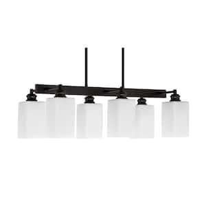Albany 6 Light Espresso Downlight Chandelier, Linear Chandelier for the Kitchen with White Marble Glass Shades