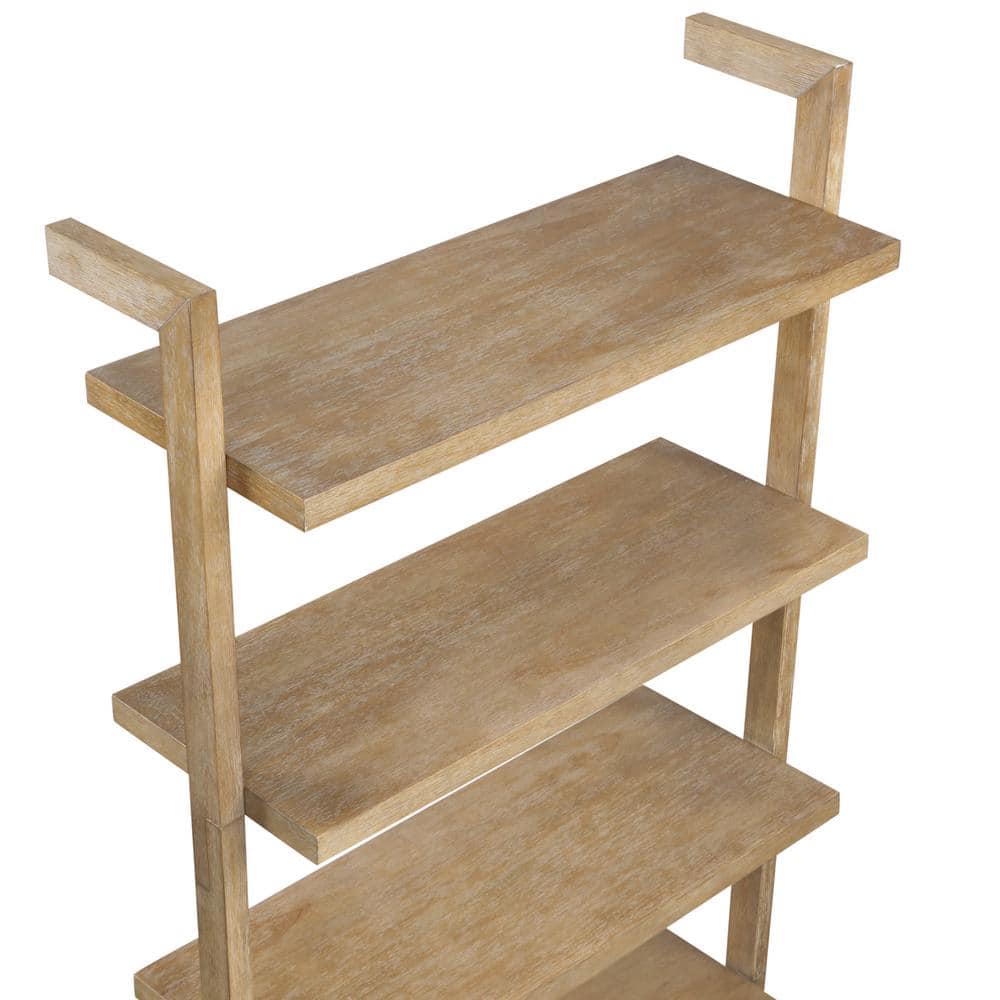 Brushed Light Brown 5-Tier Solid Wood Wall Mounted Bookshelf Set