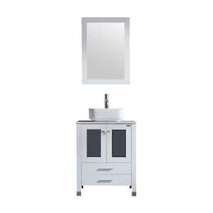 24 in. W x 22 in. D Bath Vanity in White MDF with Ceramic Vanity Top in White with White Basin and Mirror