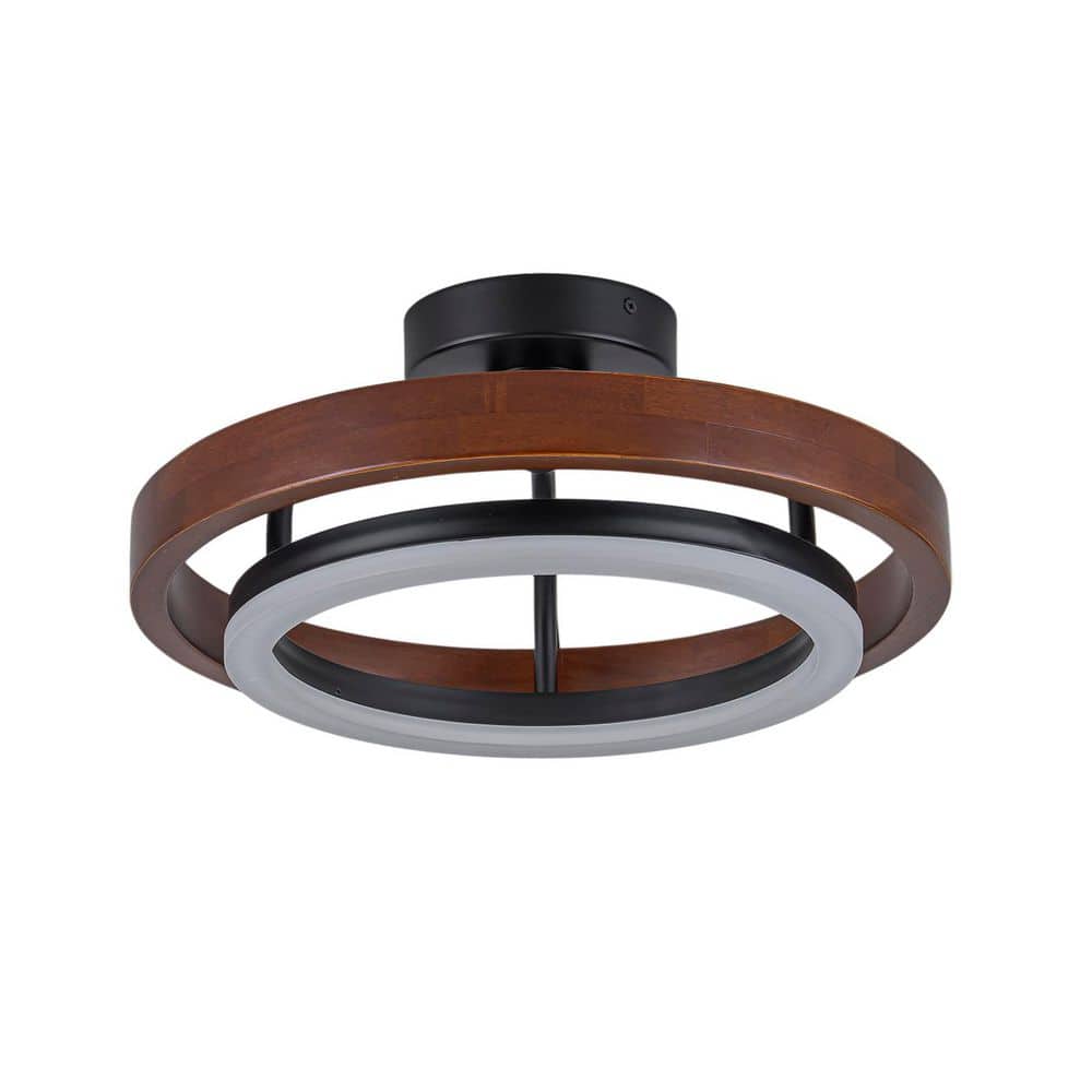 15 in. 1-Light Round Matte Black and Walnut Wood Integrated LED Semi-Flush Mount for Kitchen price history on PriceWatchPro