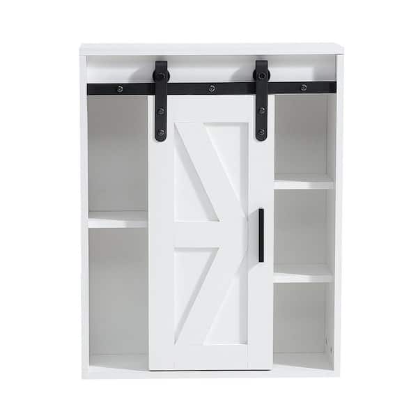Tileon Wood wall-mounted storage cabinet, 5-layer toilet bathroom storage cabinet, multifunctional cabinet with adjustable door