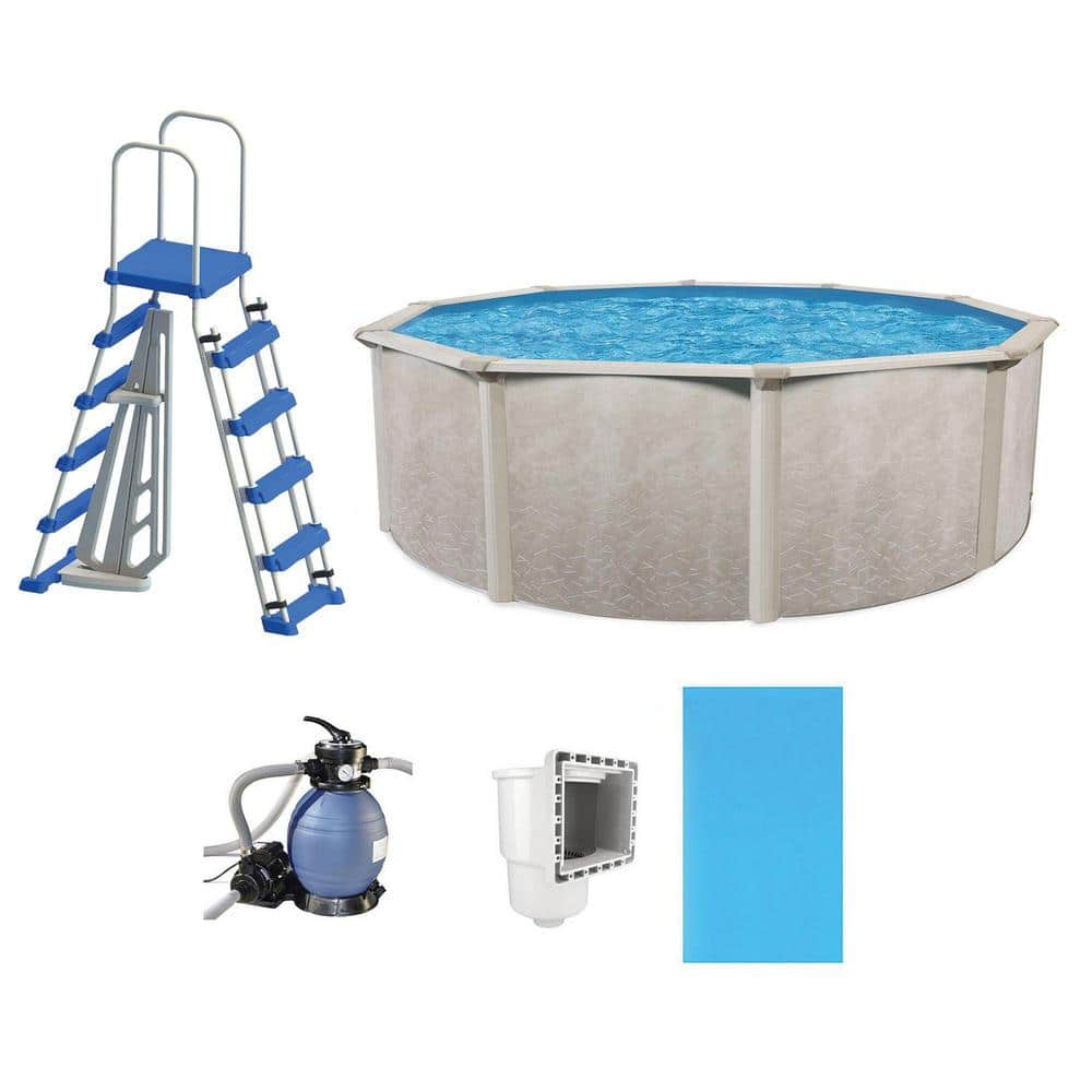 AQUARIAN Phoenix 52 in. x 15 ft. Round Steel Frame Above Ground Swimming Pool Kit and Pump and Ladder Kit, Round Shape, Gray -  108751
