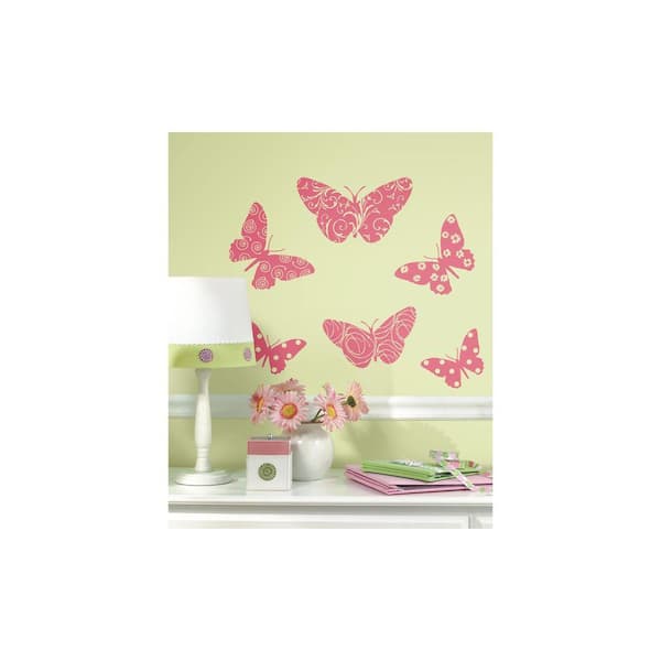RoomMates 5 in. W x 19 in. H Flocked Butterfly 10-Piece Peel and Stick Giant Wall Decal