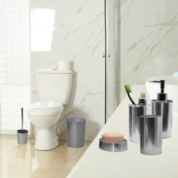 Bathroom Set 5 Piece Accessory Tray Soap Dish Dispenser Toilet Brush Tumbler 