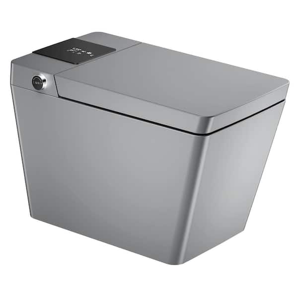 Zeus & Ruta One-piece 1.28 GPF Single Flush Square Smart Toilet in Matte Gray Seat with Remote Panel