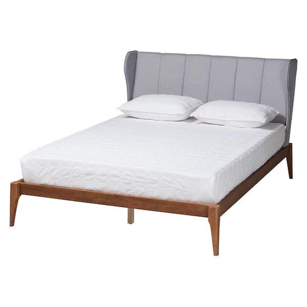 Baxton Studio Royce Light Grey and Brown Queen 1-Piece Wood Frame Platform Bed