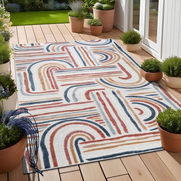Arcadia Multi 10 ft. x 14 ft. Washable Abstract Indoor Outdoor Area Rug