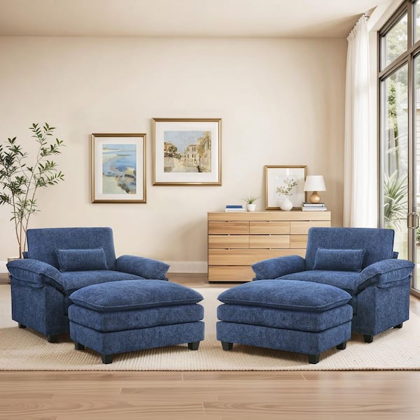 OrangeOne Umi 4-Piece Modern Large Navy Chenille Fabric Accent