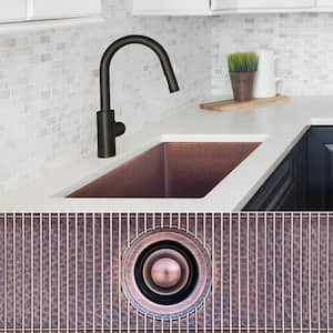 Luxury 30 in. Drop-In or Undermount Single Bowl 12-Gauge Dark Patina Copper Kitchen Sink with Grid and Disposal Flange