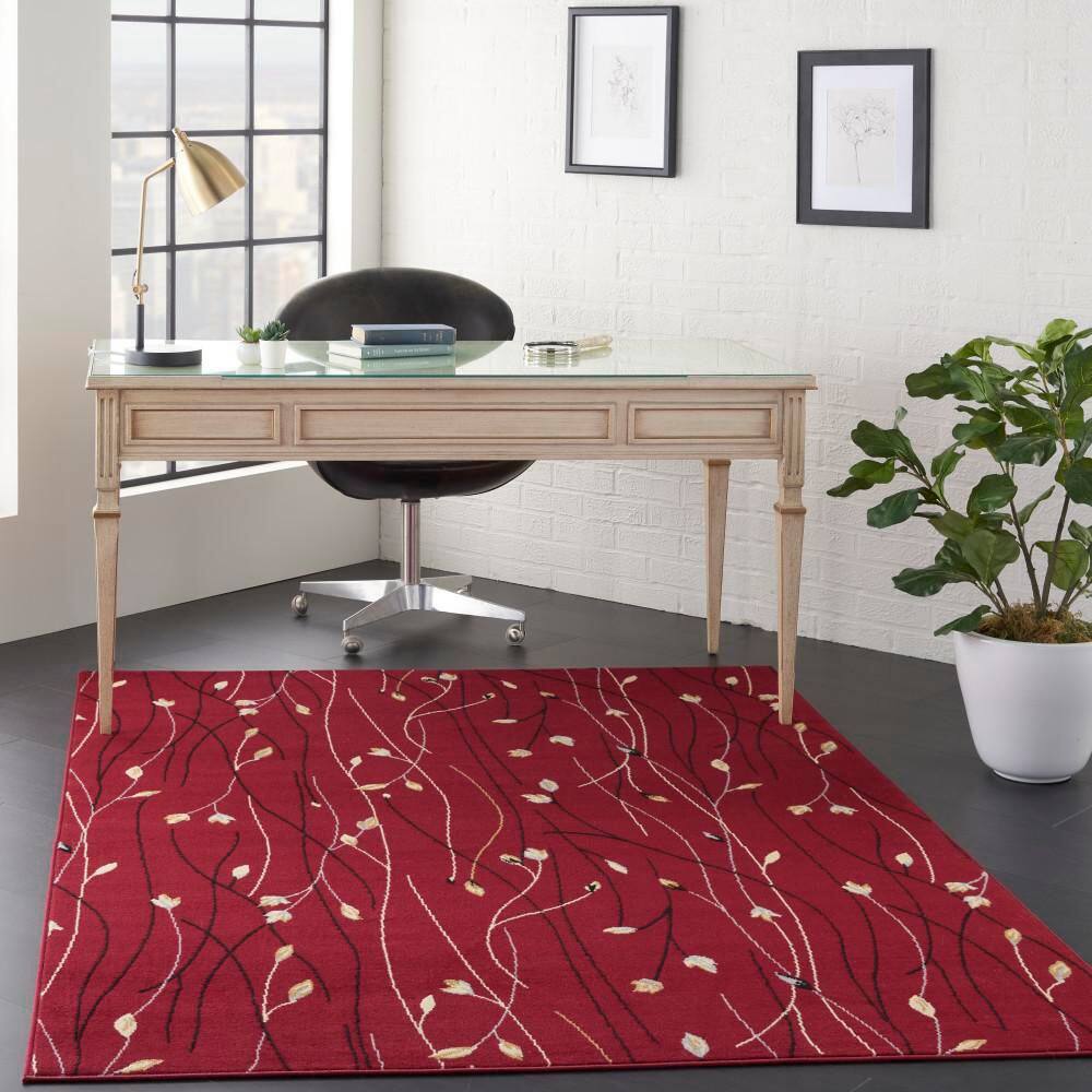 Handmade Red Floral Rectangular Synthetic 5' x 7' Area Rug