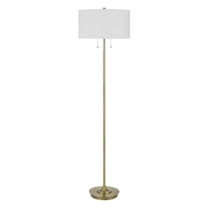 64 in. Brass 2 Dimmable (Full Range) Standard Floor Lamp for Living Room with Cotton Empire Shade