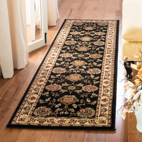 Lyndhurst Black/Ivory 2 ft. x 12 ft. Border Floral Geometric Runner Rug