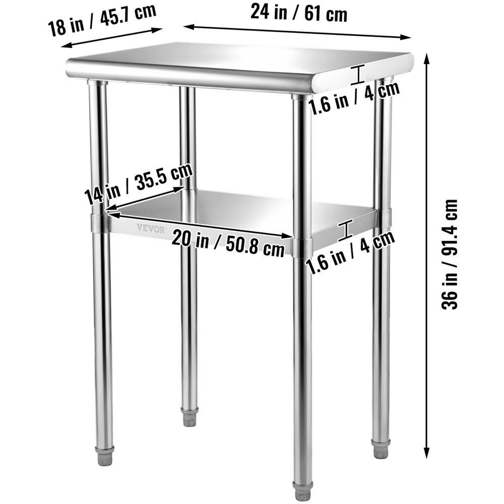 VEVOR 36" Stainless Steel Prep Table with Adjustable Undershelf