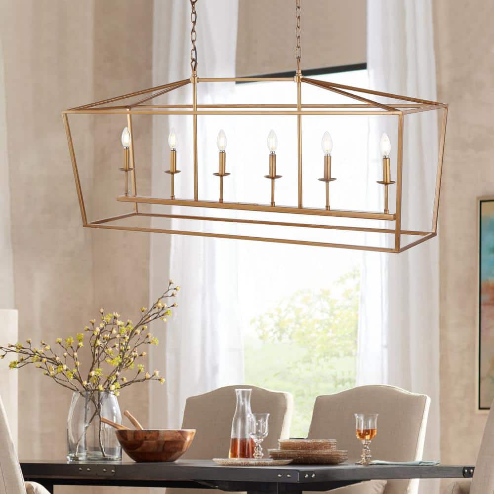 Pagoda 49" Antique Gold Lantern LED Pendant with Adjustable Chain