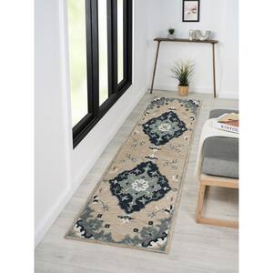 Bella Beige/Gray 2ft. 3in. x 6ft. 9in. Eclectic Hand-Tufted Floral 100% Wool Runner Area Rug