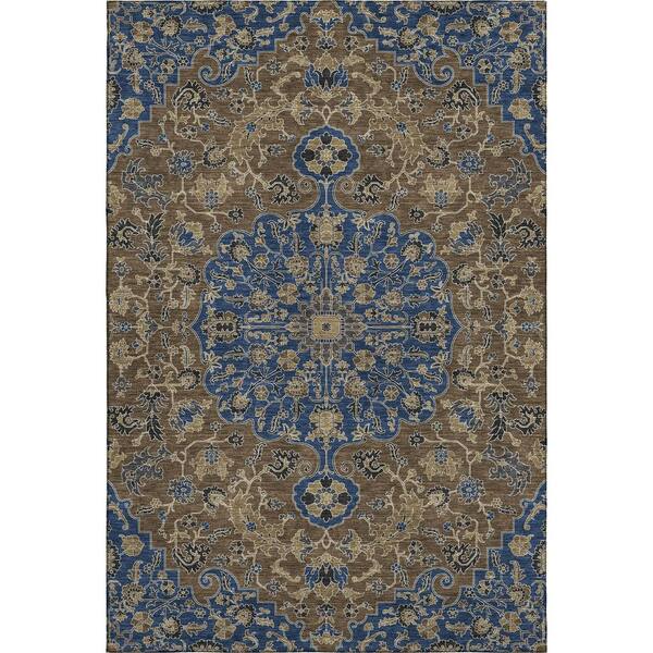 Mayfield Premium Machine Washable Abstract AMF2463 Navy 5 ft. x 7 ft. 6 in. Area Rug