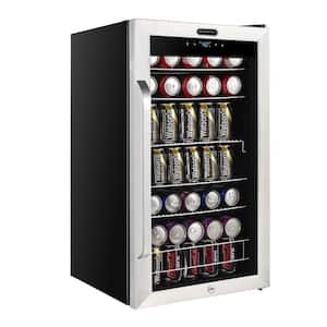 19 in. 126 (12 oz) Can Freestanding Beverage Cooler Fridge with Adjustable  Shelves - Stainless Steel