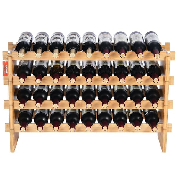 VEVOR 36-Bottle Stackable Modular Wine Rack, 4-Tier Solid Bamboo