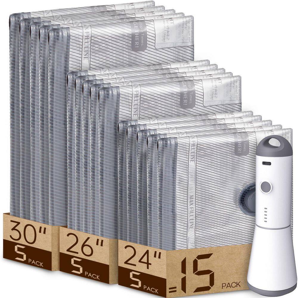 Grey Rechargeable Vacuum Compression Bags Set, Cordless Pump with 15 Travel Storage Bags, 80% Space Saving for Luggage price history on PriceWatchPro