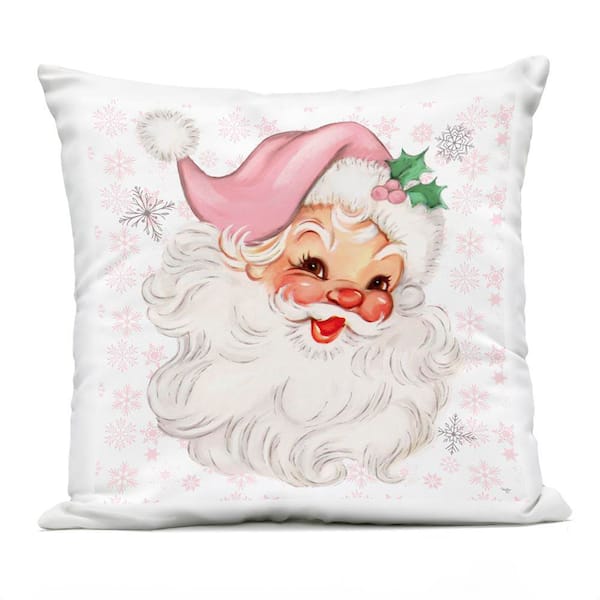 Pastel Vintage Jolly Santa Pink Square Outdoor Throw Pillow