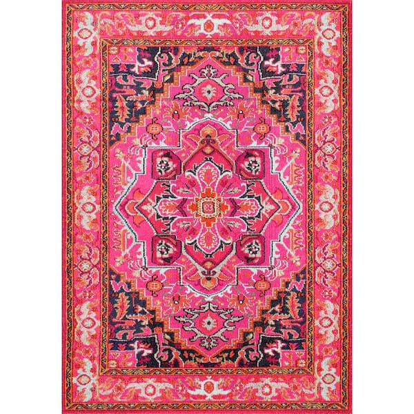 nuLOOM Mackenzie Persian Medallion Violet Pink Doormat 3 ft. x 5 ft. Area Rug