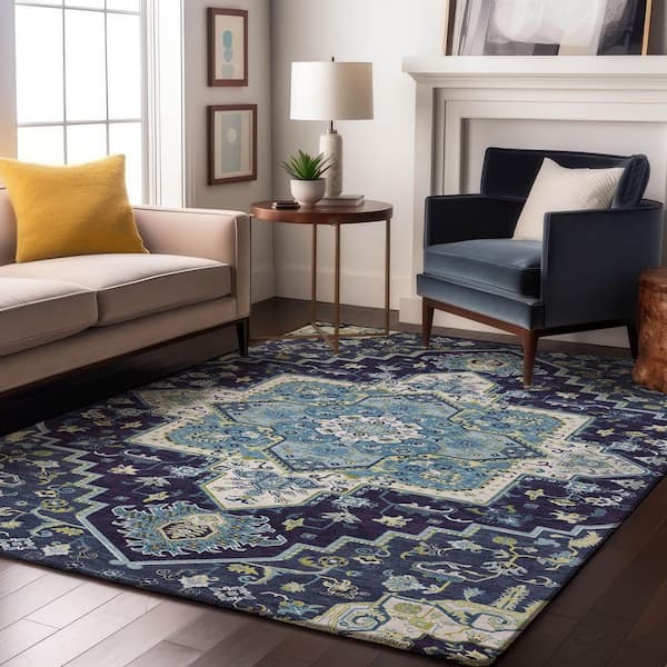 Addison Rugs Mayfield Premium Machine Washable Abstract AMF1036 Navy 8 ft. x 10 ft. Area Rug