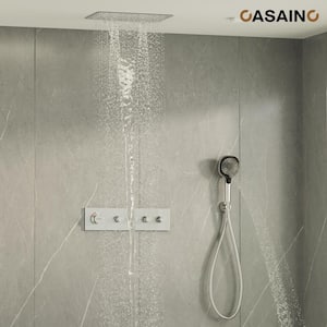 3-Spray Patterns Thermostatic 16 in. Ceiling Mount Rain Dual Shower Heads with Hand-Shower in Brushed Nickel