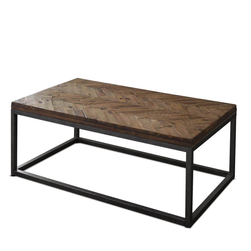 Lorenza Medium Brown Acacia Wood and Steel Rectangular Coffee Table