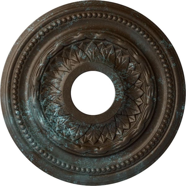 Ekena Millwork 1" x 15-3/4" x 15-3/4" Polyurethane Galway Ceiling Medallion, Hand-Painted Bronze Blue Patina