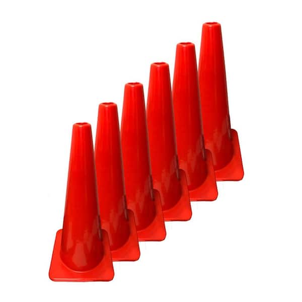 Vanity Art 18 in. Black Base Orange Safety Cone with 6 in. Reflective Collar (Pack of 6)