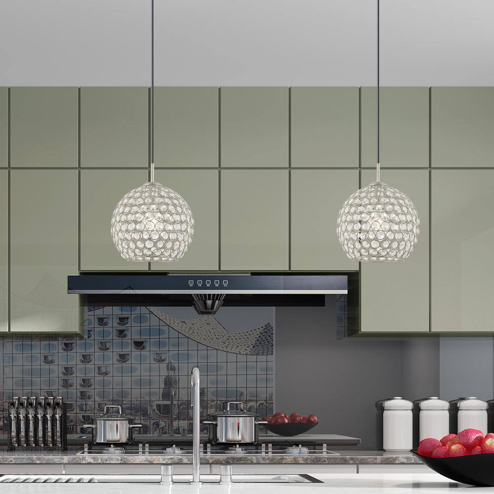 Cassandra Brushed Nickel Mini Globe Pendant with Clear Crystals