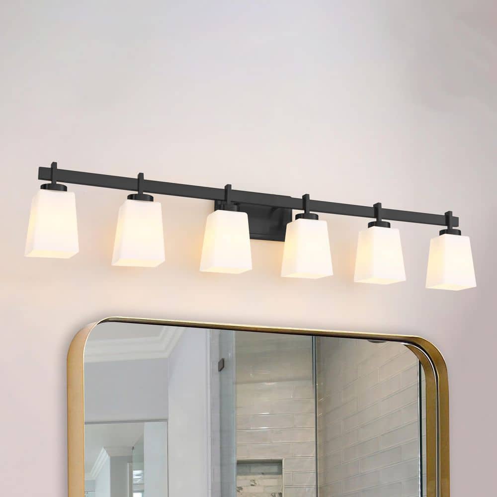 43 in. 6-Light Matte Black Bathroom Vanity Light with Frosted Glass Square Shades Classic Contemporary Wall Sconce price history on PriceWatchPro