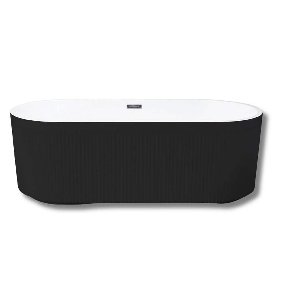 59-Inch Black and White Acrylic Freestanding Double Slipper Bathtub