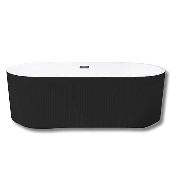 Xzkai 59 in. x 30 in. Soaking Bathtub in Black with Drain, Chrome Overflow
