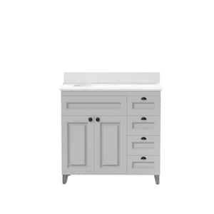 36 in. W x 21 in. D x 35 in. H Single Sink Freestanding Bath Vanity in Gray with White Engineered Stone Top