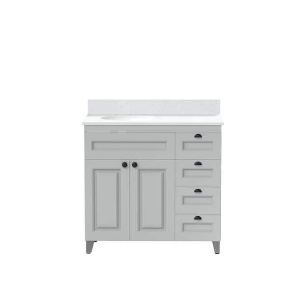 36 in. W x 21 in. D x 35 in. H Single Sink Freestanding Bath Vanity in Gray with White Engineered Stone Top