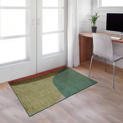 Cove Green 3 ft. x 5 ft. Lines Washable Area Rug