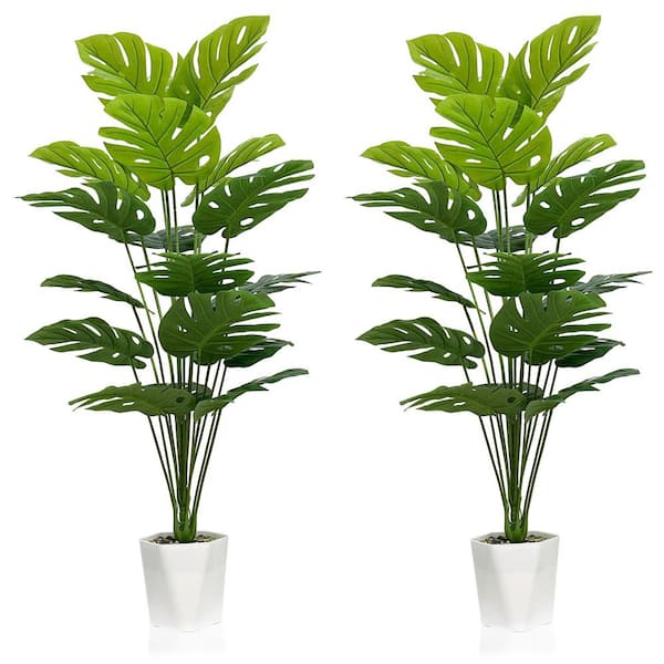 3.6 ft. Artificial Monstera Deliciosa Tree in White Pots-Set of 2 Faux Tropical Greenery for Home and Office Decor