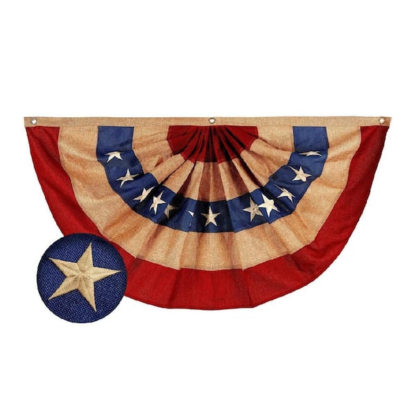 1.5 ft. x 3 ft. USA Tea Stained Pleated Fan Flag with Embroidered Stars, Double-Stitched Stripes and Fade-Resistant