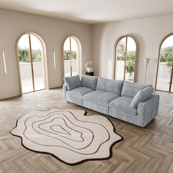 J&E Home 118.1 in. Rabbit Plush Fabric Square Arm 5-Piece Modular