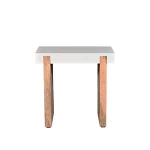 Kerry 20 in. Glossy White and Natural Brown Rectangular Mango Wood End Side Table with Sled Base