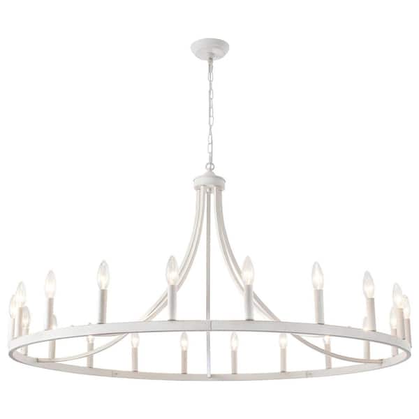 20-Light Vintage White Wagon Wheel Chandelier for Living Room Dinning Room with No Bulbs Included