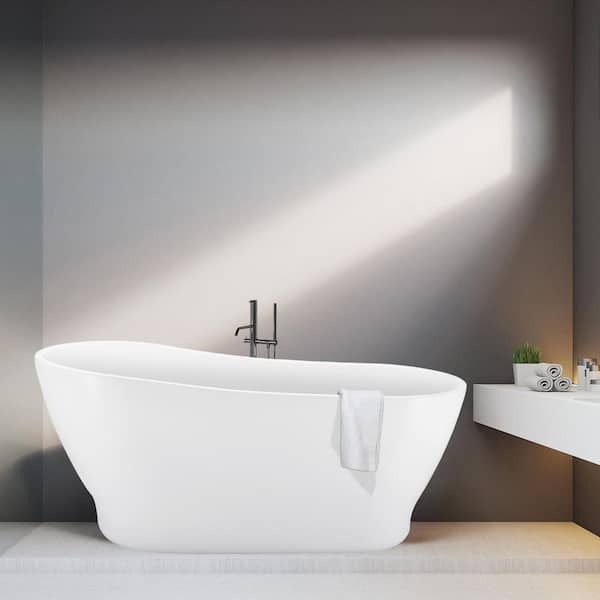 UPIKER 59 in. Modern Acrylic Double Slipper Flatbottom Non-Whirlpool Bathtub Soaking SPA Tub in Glossy White