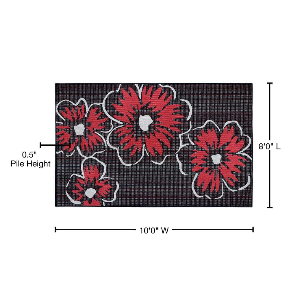 Happy Blooms Green and Pink Floral Tufted 8' x 10' Synthetic Rug