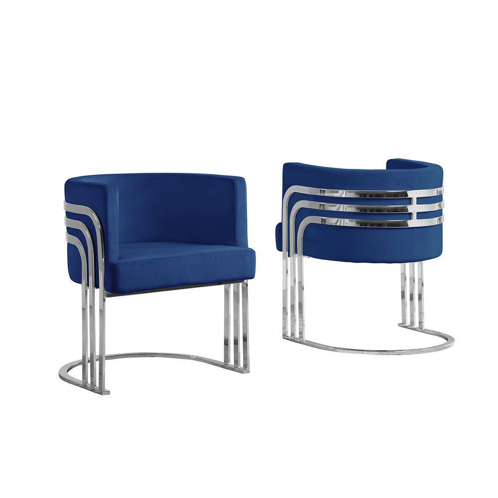 Sleek Navy Blue Velvet Barrel Accent Chair with Metal Base