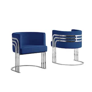 Paty Navy Blue Velvet Chrome Upholstered Barrel Chair (Set of 1)