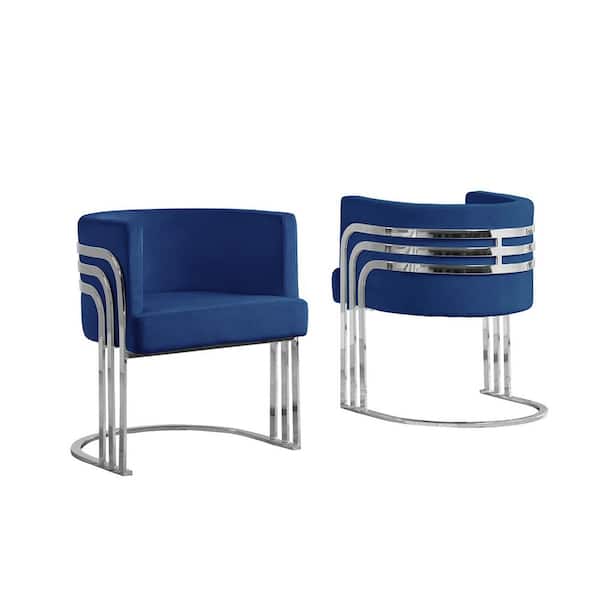 Best Quality Furniture Paty Navy Blue Velvet Chrome Upholstered Barrel Chair (Set of 1)
